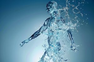 transparent human body shape , filled of water , show important of water concept , health concept. workplace hydration and productivity concept