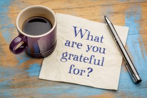 A question on a napkin with a cup of espresso coffee. The concept of gratitude in the workplace.